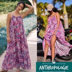 By Anthropologie Flounced Maxi Cover-Up Dress Modal Lounge In Light Purple